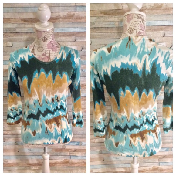 | RED | Brand Blue Multi Print Sweater SZ L - Picture 1 of 3